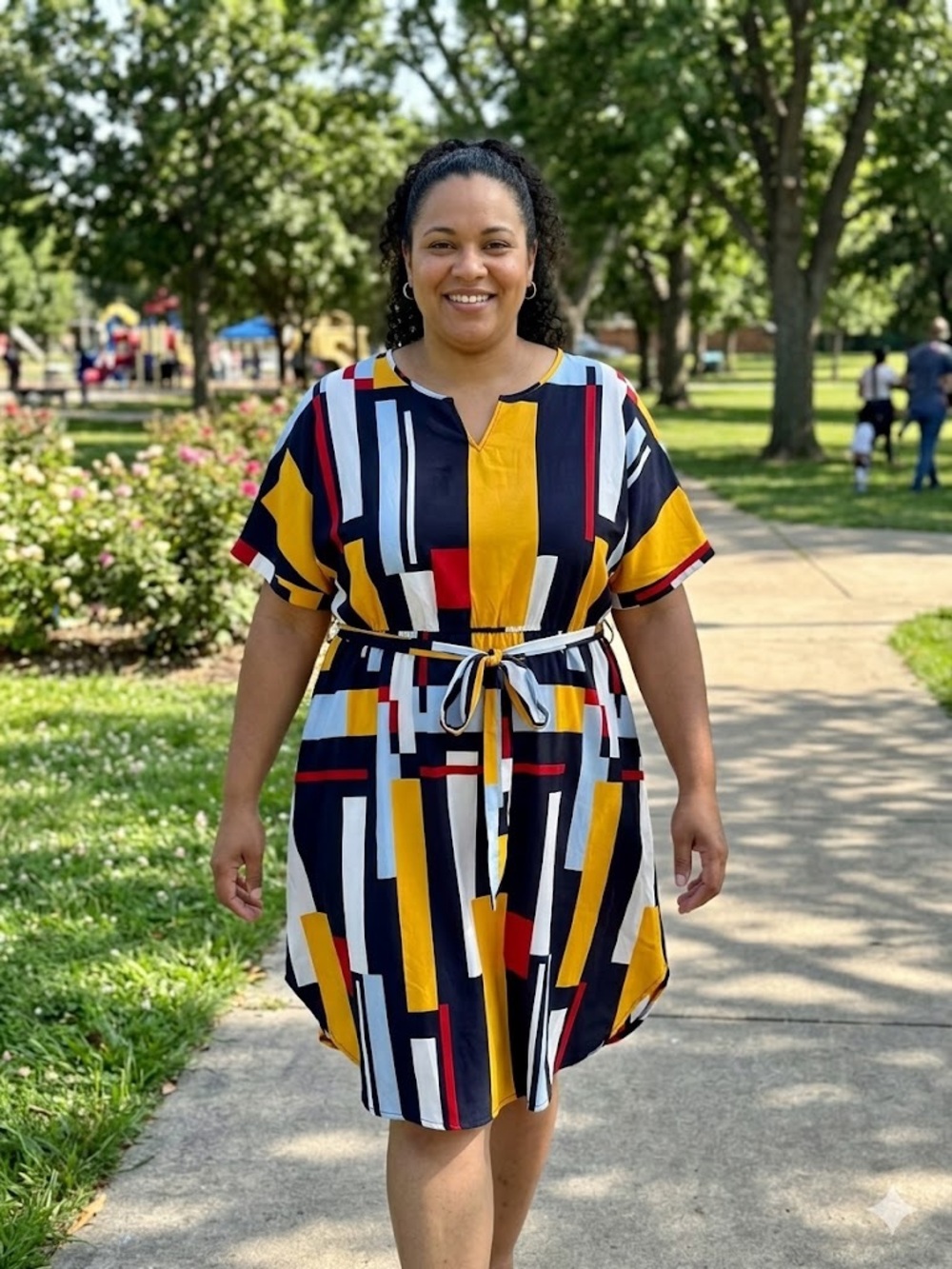 Nemidor Plus Size 20 Abstract Tie Waist Dress